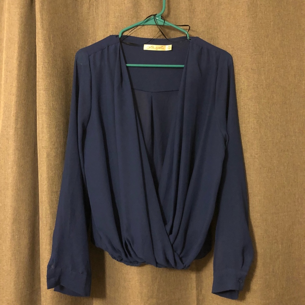 Blue low cut blouse